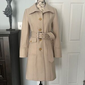 Kenneth Cole (New York) Ladies Cream Long Wool Blend Coat Jacket Size 2